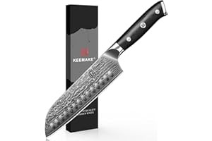 KEEMAKE Damascus Santoku Knife for Kitchen - 7 Inch Extra Sharp Japanese Chef Knife with 67-Layer Damascus Steel VG-10 Blade 