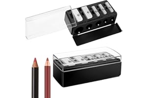 SKRFREN 2 PCS Eye Pencil Sharpener for Women, 5 Hole Cosmetic Long Point Manual Pencil Sharpener with Plastic Lid, Lip Liner Pencils Eyeliner Eyebrow Sharpeners Makeup Eyeliner Pencils Sharpeners, Black