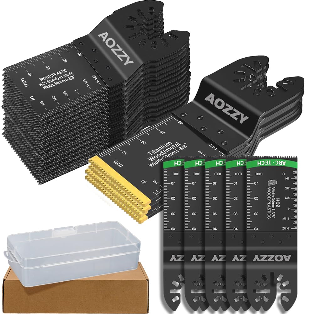 50PCS Universal Oscillating Tool Oscillating Saw Blades, Include 5PCS Titanium Oscillating Multitool Blades for Metal and Hard Material, Quick Release Multi Tool Blades Fits Most Models The Market