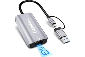 Denlane USB C to Ethernet Adapter 2.5Gbps, USB 3.0 to Ethernet Adapter 2-in-1, ethernet to USB-A & USBC Device (Thunderbolt 4/3), 2500/1000/100Mbps RJ45 Network for Laptop, MacBook/iPad/XPS/Windows