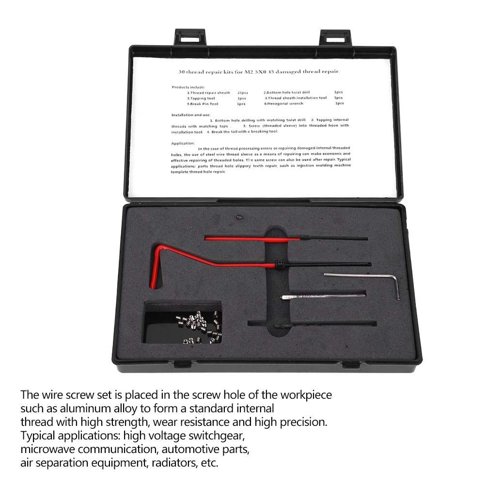 30Pcs Thread Repair Kit Stainless Steel Thread Repair Insert Kit M2.5x0.45mm Metric Thread Inserts Twist Drill Wrench Tap Set Hand Tools with Storage Box - Image 5