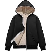 Flygo Unisex Boys Girls Fleece Jacket Hoodie Sherpa Lined Zip Up Hooded Sweatshirt Kids Winter Jackets