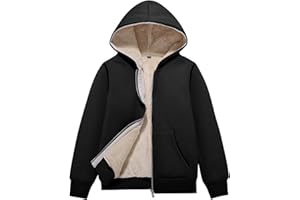 Flygo Unisex Boys Girls Fleece Jacket Hoodie Sherpa Lined Zip Up Hooded Sweatshirt Kids Winter Jackets