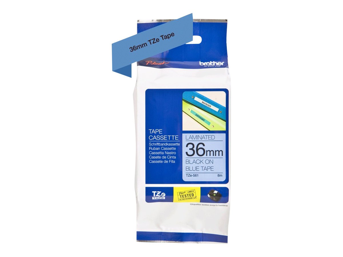 Brother TZe-561 Labelling Tape Cassette, 36 mm (W) x 8 m (L), Laminated, Brother Genuine Supplies - Black on Blue