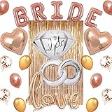 Bachelorette Party Bridal Shower Decorations Set - Kit Includes 1 Fringe Curtain, 1 Set of Bride Balloons, 1 Love Balloon, 1 Ring Balloon, 2 Heart Balloons, 4 Gold, 4 Confetti & 4 Rose Gold Balloons.