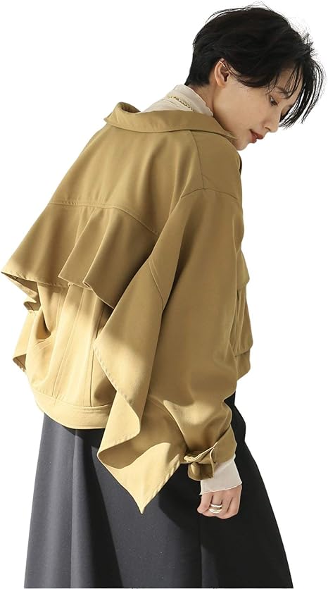 Amazon クラネ Clane クラネ Back Frill Military Blouson ブルゾン S ベージュ コート ジャケット 通販