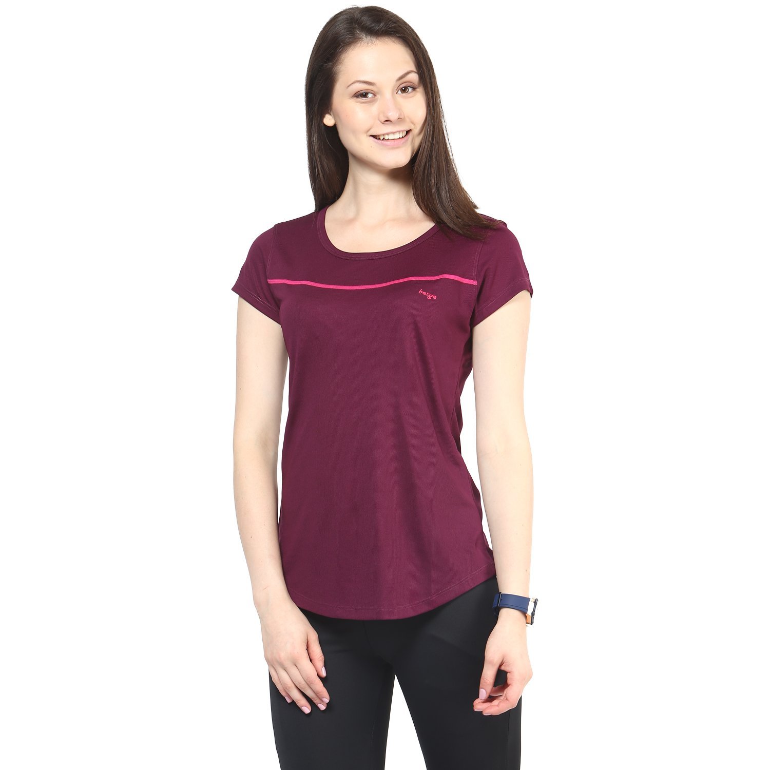 berge women's instadry round neck wine tee