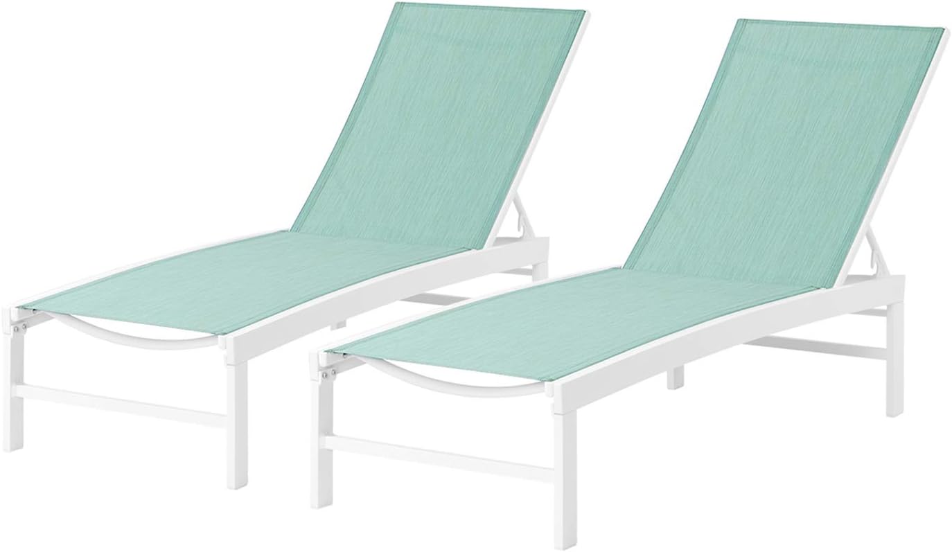 Patio Chaise Lounge Sets Outdoor Aluminum Adjustable Reclining Lounge Chair,5 Adjustable Backrest Position,All Weather for Pool Beach Yard (Green-2pcs): Kitchen & Dining