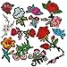 Iron On Patches, Satkago 15 Pcs Flower Patches Iron On or Sew On Rose Applique Embroidered Patches for Clothes Jeans Jackets Backpacks