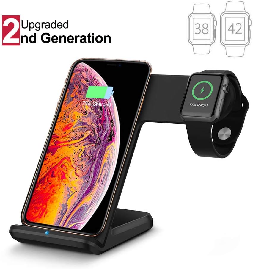 Upgraded 2nd Generation Wireless Charger Stand Compatible iPhone XS/X/8/8Plus QI Fast Charging Station with Magnetic Charger Module, Dock Pad for iWatch Series 1/2/3,Galaxy S9, Replacement for