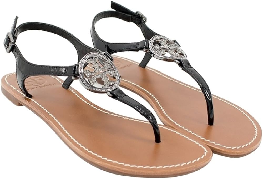 tory burch logo metallic flip flop