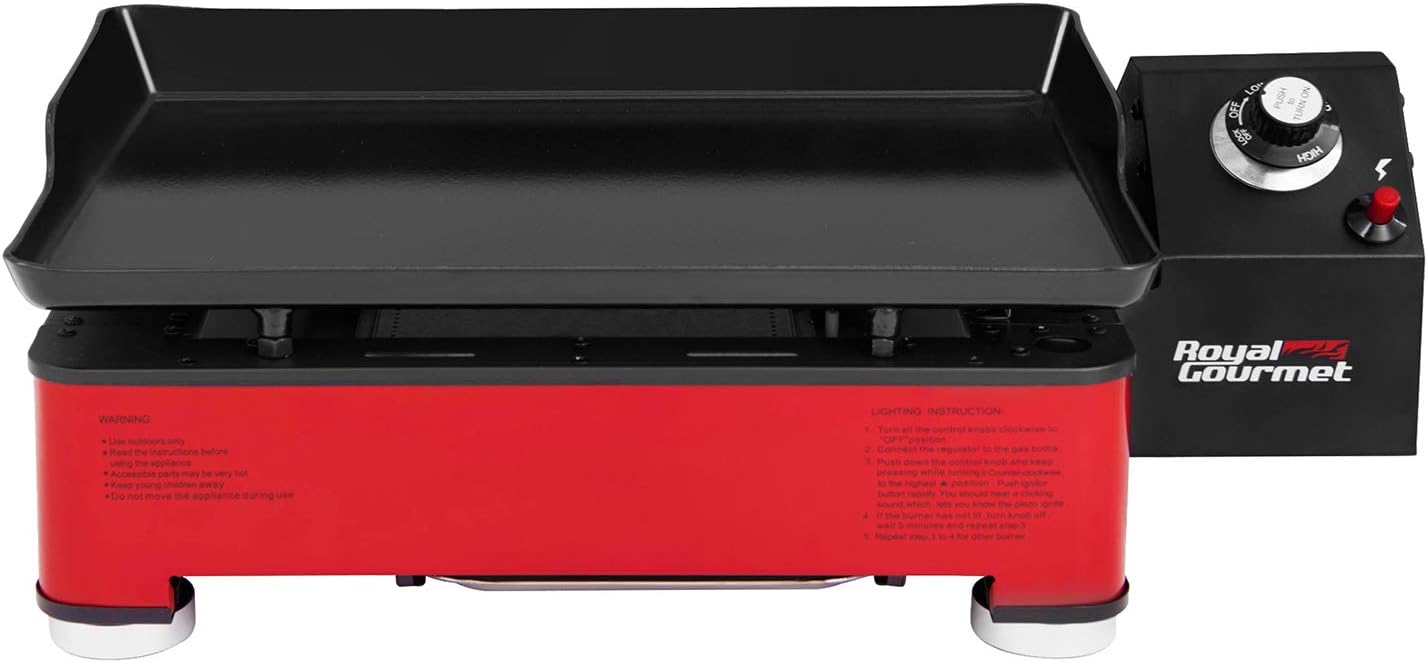 review Royal Gourmet PD1202R 17-Inch Portable Table Top Propane Gas Grill Griddle for Camping, red