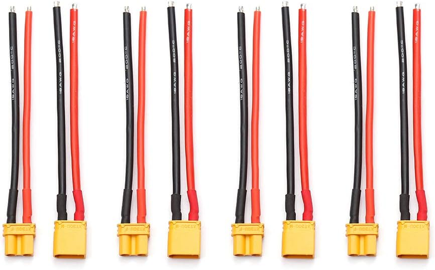 Racingirl NIDICI 8pcs XT30U Plug Connector Male Female with 70mm 18AWG Silicone Wire for 2S LiPo Battery Micro FPV Drone