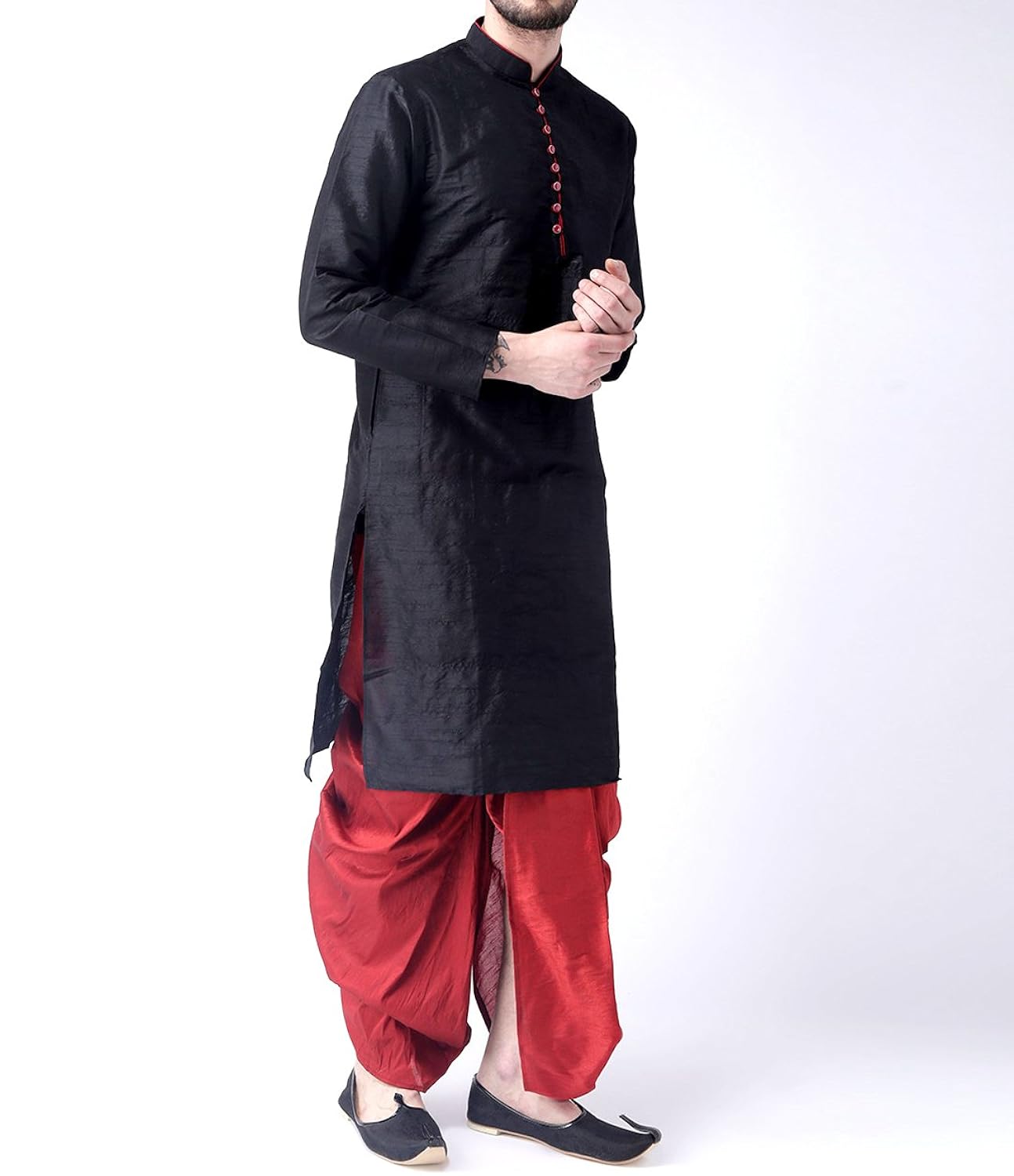 royal kurta mens silk blend loop button kurta and dhoti set