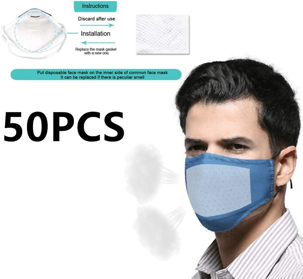 PM2.5 N95 Activated Carbon Filter Face Mask Filters Breathing Insert Protective Mouth Mask Filter - Disposable Breathable PM2.5 Protective Filter Mouth Mask for Men Women with Filter Slot (50PCS)