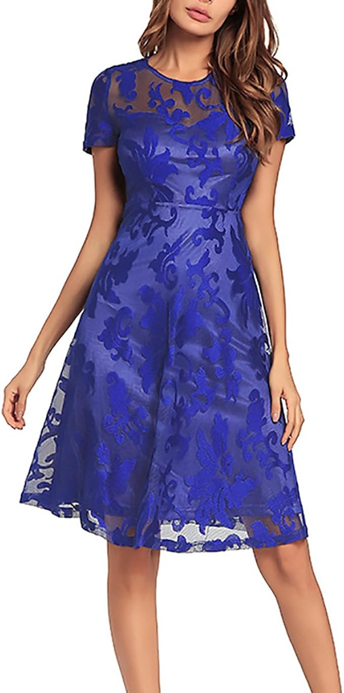 Abendkleid Damen Elegant Knielang - Spitze Cocktailkleid Mit Corsage