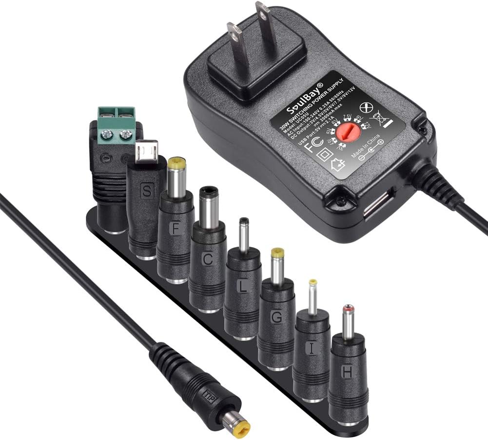 [Upgraded Version] SoulBay 30W Universal AC/DC Adapter Switching Power Supply with 8 Selectable Adapter Tips, Including Micro USB Plug, for 3V to 12V Household Electronics and LED Strip - 2000mA Max: Home Audio & Theater