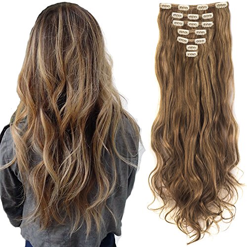 3-5 Days Delivery 7Pcs 16 Clips 24 Inch Wavy Curly Full Head Clip in on Double Weft Hair Extensions