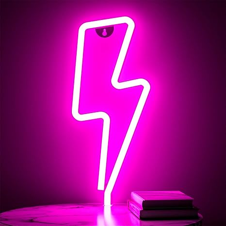 Xiyunte Lightning Bolt Neon Sign For Wall Decor Battery Or Usb Operated Led Lightning Shaped Neon Lights Pink Lightning Signs Light Up Decorative For Bedroom Kids Room Wedding Party Bar Christmas