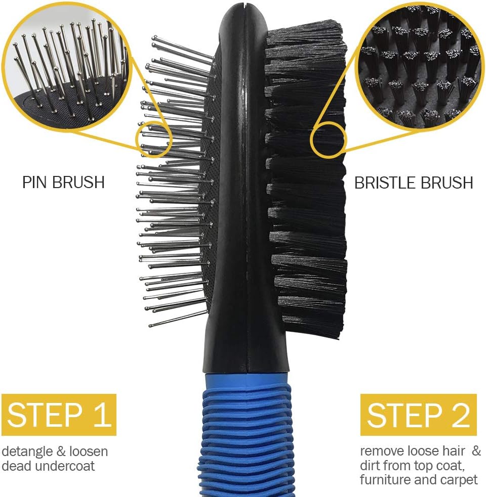 BV Dog Brush and Cat Brush, Pet Grooming Comb, 2 Sided Bristle and Pin for Long and Short Hair Dog, Removing Shedding Hair