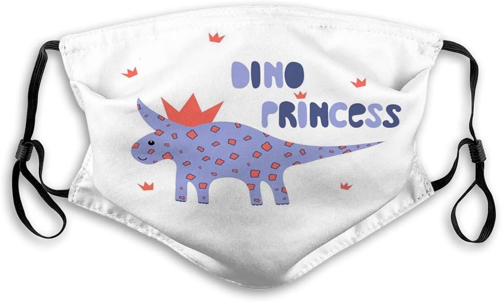 Xunulyn Unisex Masks Washable Reusable Mouth Mask Dinosaur Girl Cute Print Cool Dino Princess Crown Nursery Kids Apparel Invitation Child