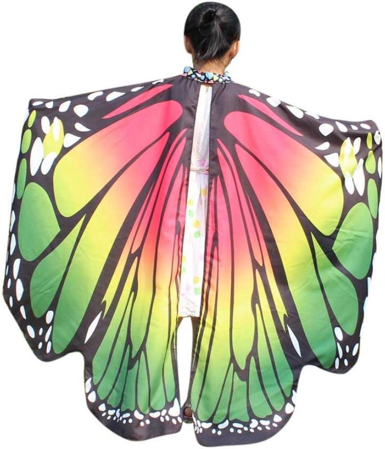 HARRYSTORE Adults and Kid Baby Girl Butterfly Wings Shawl Scarves Nymph Pixie Poncho Costume Accessory Fancy Dressing Up Party Cosplay Clothes Summer Beach Kimono (Kids, Green)