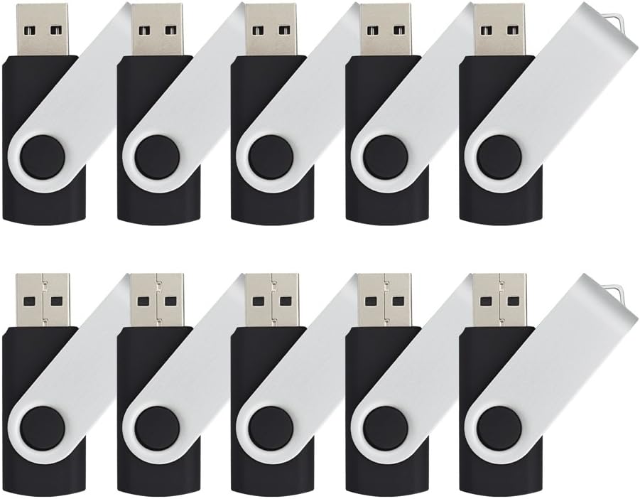 Joiot (TM) 8GB USB 2.0 Flash Drive Memory Stick Fold Storage with Thumb Swivel Design (Bulk, Black) - Pack of 10