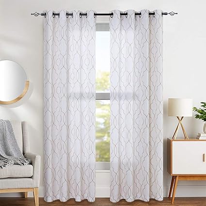 Amazon Com Semi Sheer White 95 Inch Long Curtains Moroccan