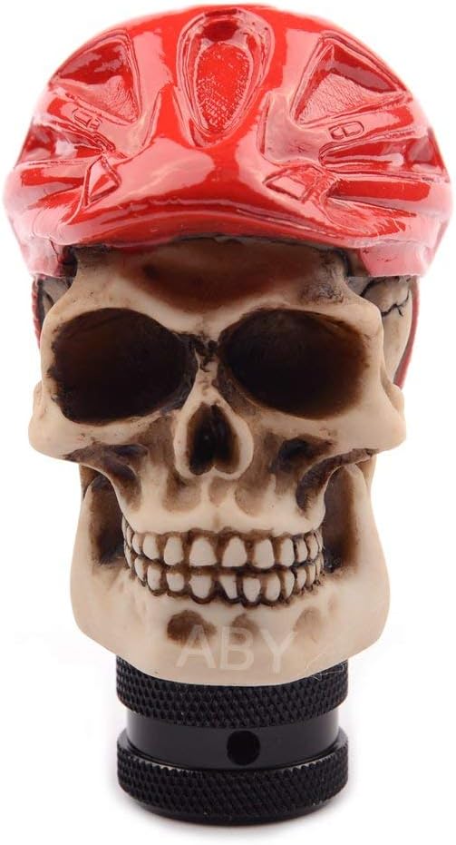 Automaze Red Cycling Cap Skull Gear Stick Shift Shifter Knob Lever Cover Universal Fit For Car Manual Transmission and Automatic Transmission Without Lock Button