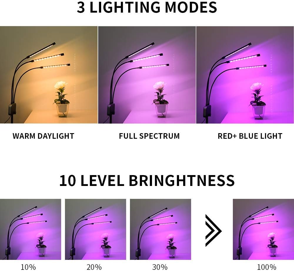 Grow Light with Stand,GHodec Tri-Head 60W Floor Plant Lights for Indoor Plants, Tripod Stand Adjustable 15-48 in,3/9/12H Timer & 3 Modes: Home Improvement