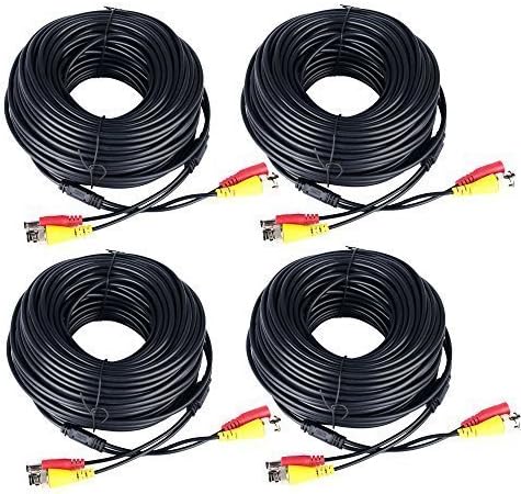 30m 100FT 4 Pack All-in-One BNC Video Power Cable Security Camera Wire Cord Connectors for CCTV DVR Surveillance System Camera Extension Cables (Black)