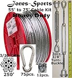 Heavy Duty 70' Indoor/Outdoor Cable Kit for Baseball Softball Batting Cage Net with 3/8