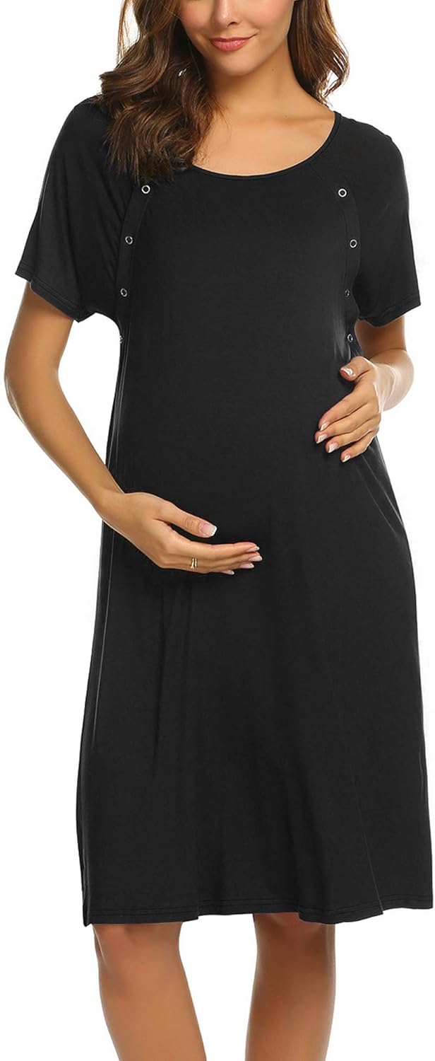 Ekouaer Women’s Nursing/Delivery/Labor/Hospital Nightdress Short Sleeve Maternity Nightgown with Button S-XXL at  Women’s Clothing store