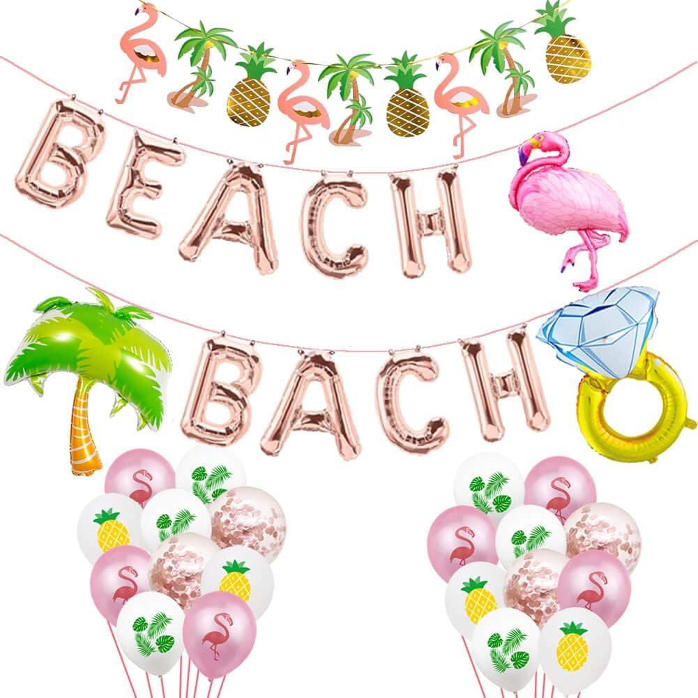 Beach Bach Balloons, Beach Bachelorette Hawaii Luau Flamingo Ring Palm Tree Tropical Summer Party Banner, Flamingo Bach Bachelorette Party Supplies Decorations