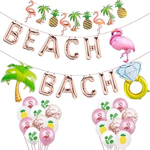 Beach Bach Balloons, Beach Bachelorette Hawaii Luau Flamingo Ring Palm Tree Tropical Summer Party Banner, Flamingo Bach Bachelorette Party Supplies Decorations