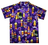Funky Hawaiian Shirt For Men Short Sleeve Front-Pocket Beer Party Purple