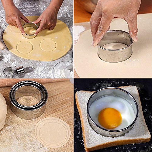 12 pcs Round Stainless Steel Food Grade Cookie Biscuit Cutter Set Circle Baking Pastry Ring Molds for Muffins Crumpets Donuts Scones Christmas Gift - Thumbnail 5