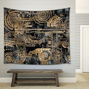 A Technically Electronic Background with Device Objects - Fabric Wall Tapestry Home Decor - 51x60 inches