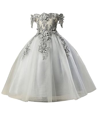 Misshow Mädchen Blumenmädchen Hochzeit Prinzessin Perle Festlich Applique Tüll Party