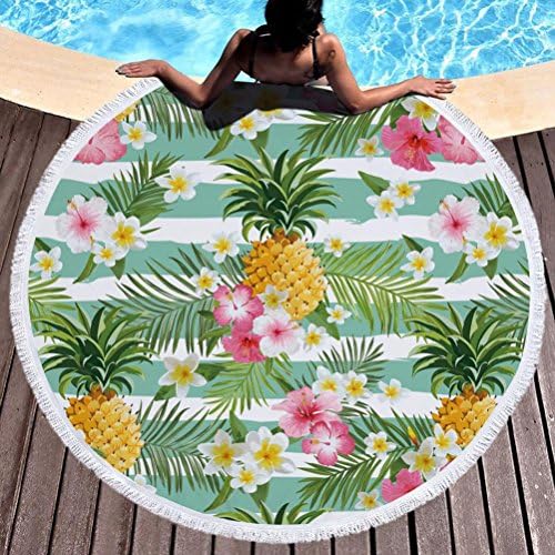 Axjzh Travel Round Tassels Beach Towels Flamingo Printing For Yoga Swim Pilates Camping