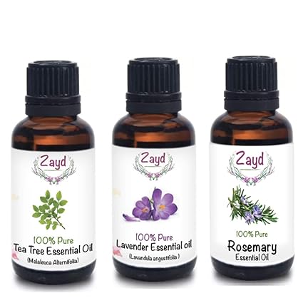 Zayd Tea Tree, Lavender and Rosemary Oil Combo with Best Natural Essential Oils for Aromatherapy, Skin and Hair Care and Acne, 10 ml (Pack of 3)