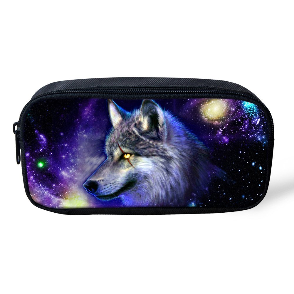 Showudesigns Galaxy Wolf Pencil Case for Boys Children Girls Pen Pouch School Supplies