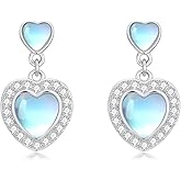 OUTANG Moonstone Heart Earrings for Women 925 Sterling Silver Moonstone Heart Dangle Drop Earrings Ladies Jewelry