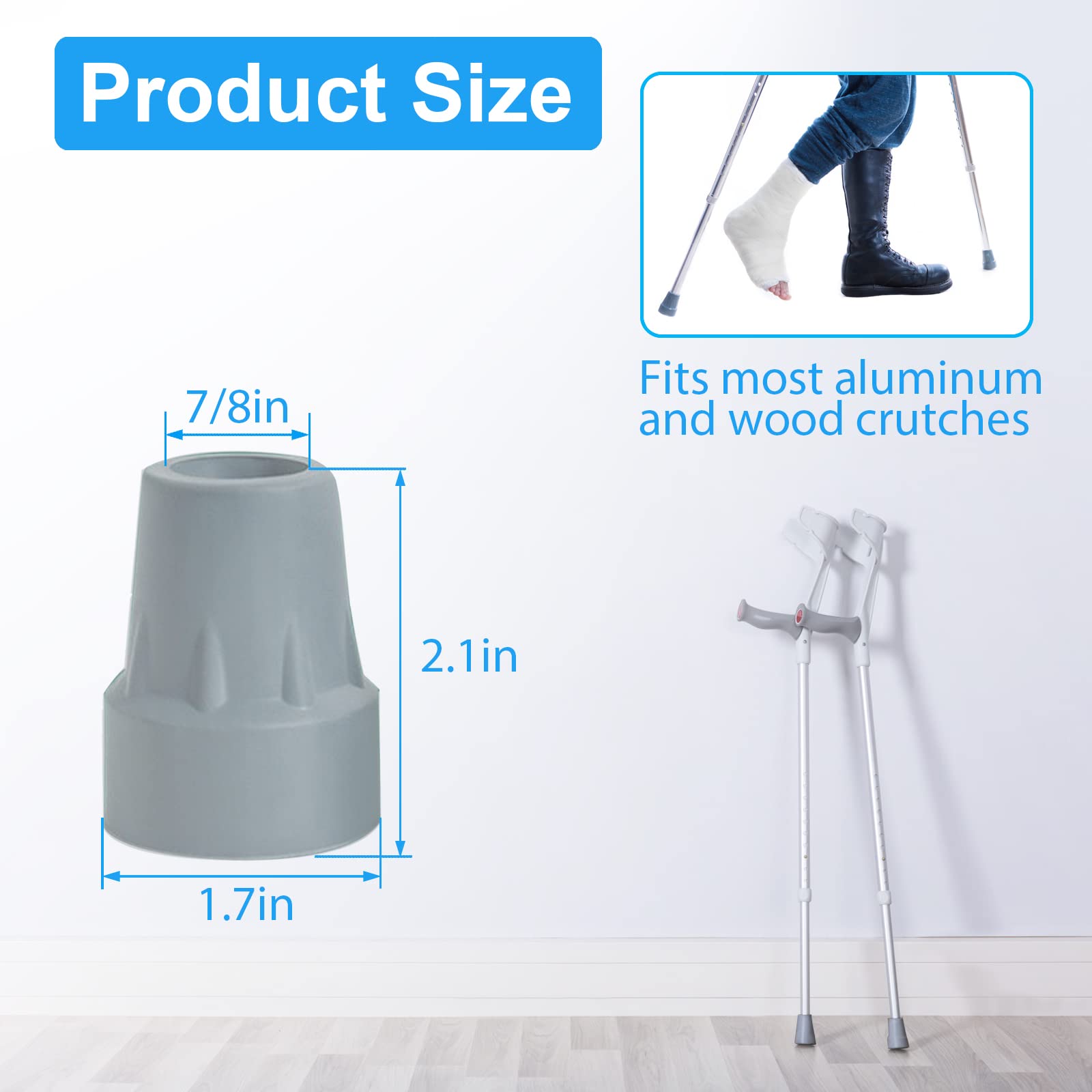 Crutch Tips, 4 Pack 7/8 inch Heavy Duty Rubber Crutch Tips Replacement Rubber Cane Tips, Gray