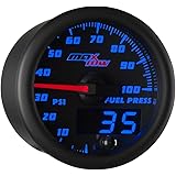 MaxTow Double Vision 100 PSI Fuel Pressure Gauge Kit - Includes Electronic Sensor - Black Gauge Face - Blue LED Illuminated D