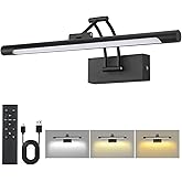 16“ Black Wireless Picture Lights for Wall, Battery Operated Picture Light with Remote Timer, Rechargeable Art Lighting for P