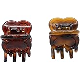 Parcelona French Petunia Mini 1" Celluloid Acetate Set of 2 Covered Spring Jaw Hair Claw Clip for Fine Hair with Very Tight Grip Women Hair Accessories, Made in France(Tortoise Shell Brown and Savana)