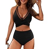 VIMPUNEC Womens High Waisted Bikini Sets Two Piece Swim Suits Tummy Control Bathing Suit Swimsuits
