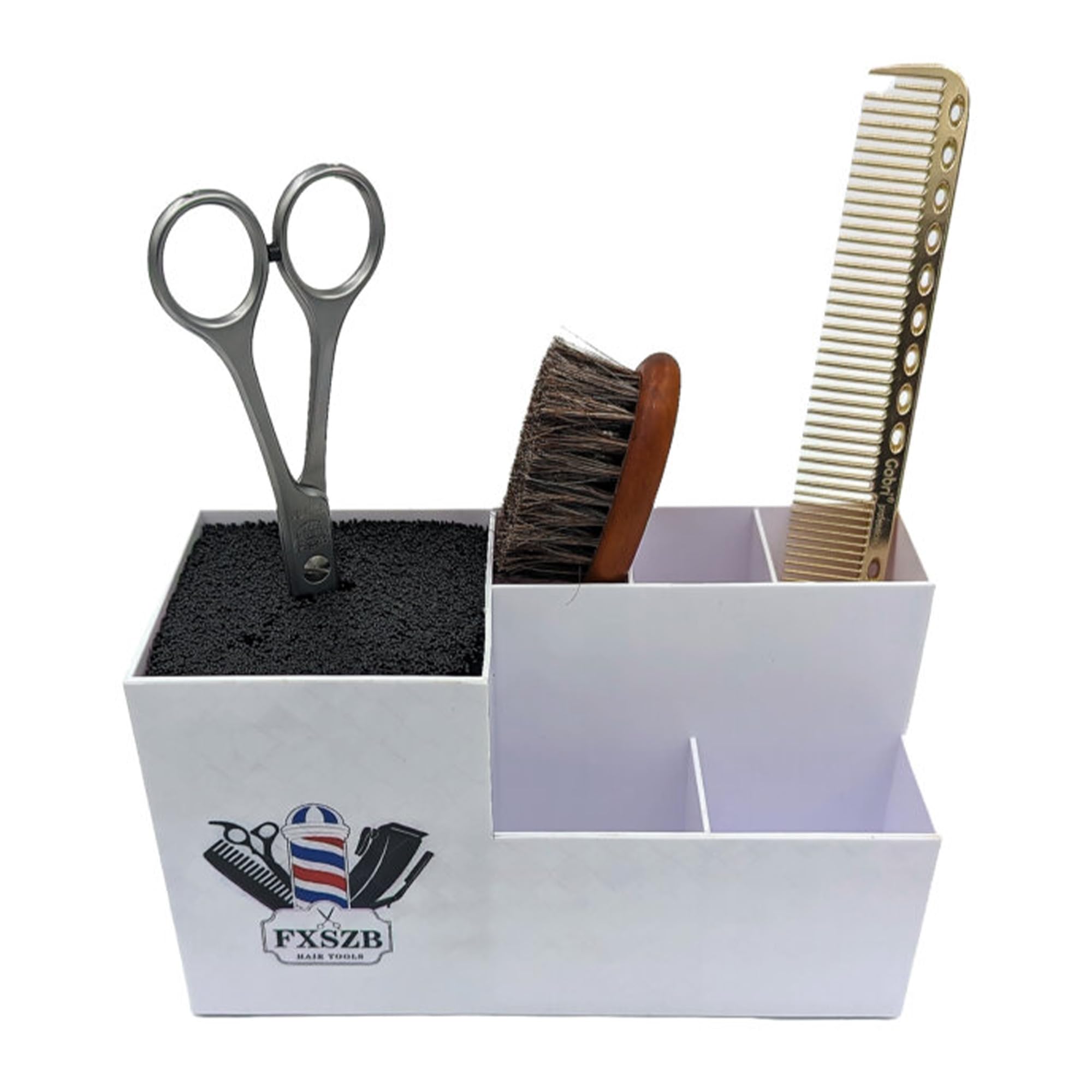 Eson Hairdressing Scissors Holder, Professional Shears Block & Brush Holder for Salon, Barber Scissor Organizer Stand, Tools Storage, Hairbrush Holder Rack (Pattern with Thin Nylon Bristles (White))