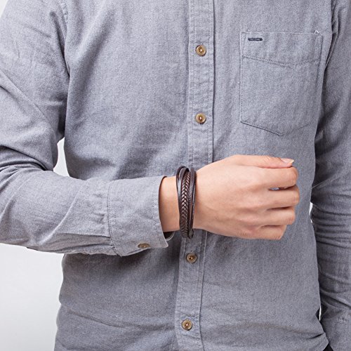 murtoo Mens Leather Bracelet with Clasp Cowhide Multi-Layer Braided Leather Mens Bracelet